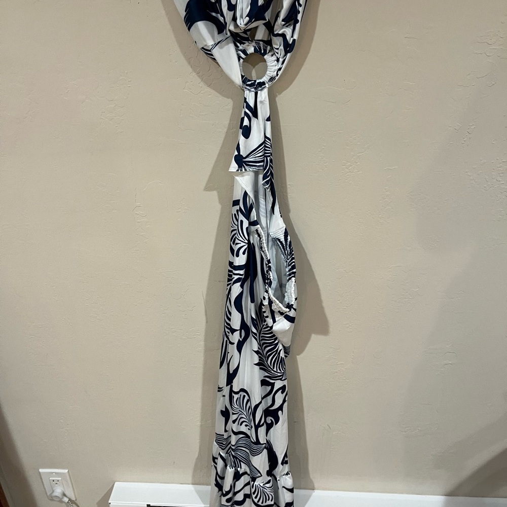 Women’s Navy and White Cutout O-Ring Maxi Dress, Size M-L - Picture 3 of 7
